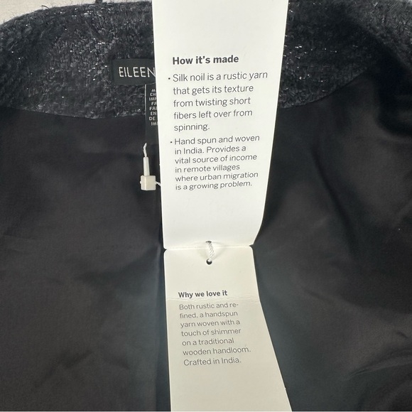 NWT Eileen Fisher Blazer Hand Loomed Sparkle Silk Round Neck Jacket Black Size 6 - Picture 8 of 13